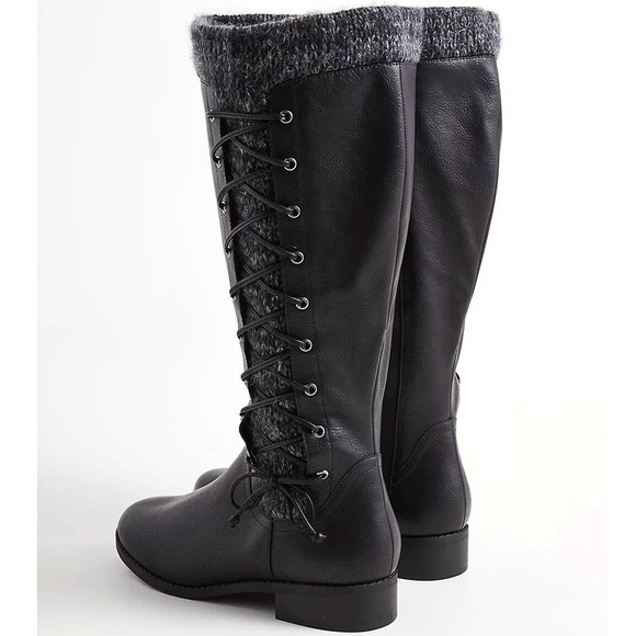 New Torrid 7.5WW Wide Width & Calf Black Criss Cross Sweater Trim Knee Boots - Picture 4 of 4